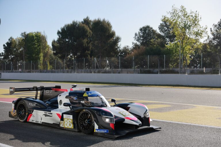 Barcelona, Spain. 8th Apr 2026. #86 Duqueine D09 - Toyota of Zack SCOULAR (NZL) and Léna BÜHLER (SUI) (R-ACE GP) LMP3 prototype maintains a precise line through the corner during the morning session. The driver pushes the machine to the limit as it navigates the technical sections of the circuit.. Credit: Craig Allan-McWilliams/Alamy Live News