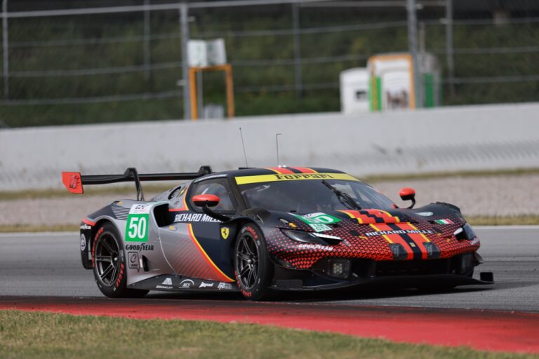 Barcelona, Spain. 11th Apr 2026. #50 Ferrari 296 LMGT3 Evo of Custodio TOLEDO (USA) and Francesco CASTELLACCI (ITA) and Riccardo AGOSTINI (ITA) (RICHARD MILLE AF CORSE) Ferrari pushes through a high-speed section during Free Practice 2, maintaining a precise line as it navigates the circuit.. Credit: Craig Allan-McWilliams/Alamy Live News