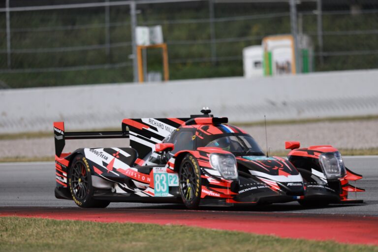 Barcelona, Spain. 11th Apr 2026. #83 Oreca 07 - Gibson of François PERRODO (FRA) and Matthieu VAXIVIERE (FRA) and Antonio FUOCO (ITA) (AF CORSE) LMP2 prototype pushes through a high-speed corner during the second free practice session.. Credit: Craig Allan-McWilliams/Alamy Live News