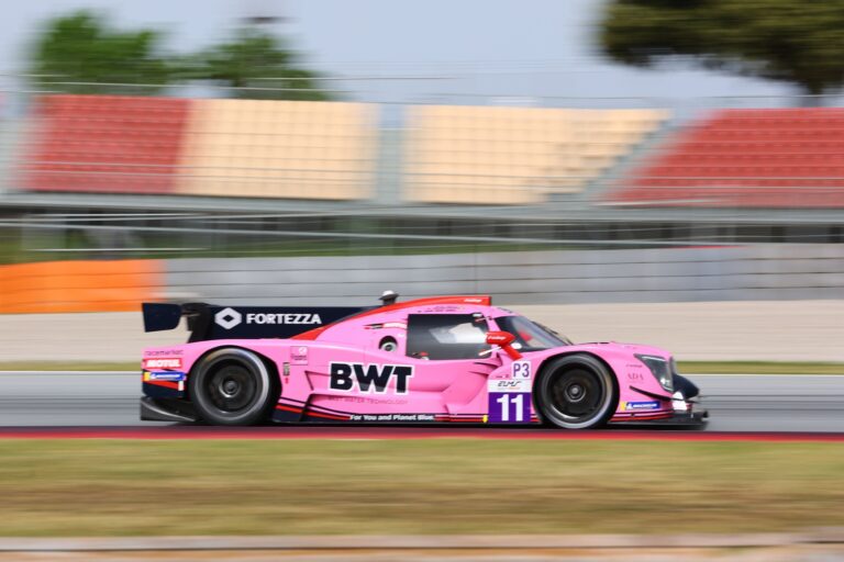 Barcelona, Spain. 11th Apr 2026. #11 Ligier JS P325 - Toyota of Matthew Richard BELL (GBR) and Douwe DEDECKER (BEL) and Max VAN DER SNEL (NED) (EUROINTERNATIONAL) prototype pushes through a high-speed section during Free Practice 2, maintaining a tight line to optimize lap times.. Credit: Craig Allan-McWilliams/Alamy Live News