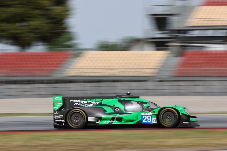 Barcelona, Spain. 11th Apr 2026. #29 Oreca 07 - Gibson of Louis ROUSSET (FRA) and Oliver GRAY (GBR) and Esteban MASSON (FRA) (FORESTIER RACING BY PANIS) LMP2 prototype maintains high speed through a sweeping bend during the second free practice session.. Credit: Craig Allan-McWilliams/Alamy Live News