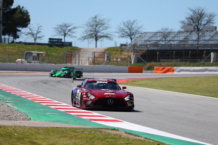Barcelona, Spain. 6th Apr 2026. #62 Mercedes-AMG LMGT3 of Abdulla Ali AL-KHELAIFI (QAT) and Julian HANSES (GER) and Adam CHRISTODOULOU (GBR) (TEAM QATAR BY IRON LYNX) Mercedes-AMG pushes hard through the bend, maintaining a decisive gap as the LMP2 prototype chases hard in the background. High-speed precision is on full display during this intense morning session.. Credit: Tracey Allan-McWilliams/Alamy Live News