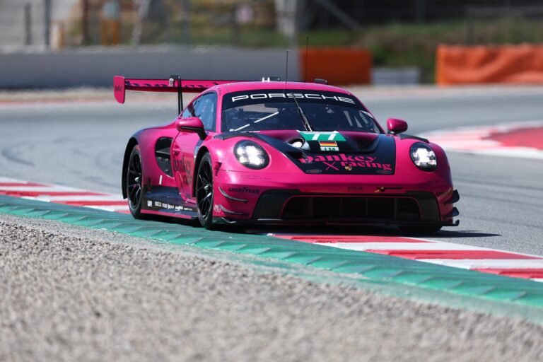 Barcelona, Spain. 6th Apr 2026. #77 Porsche 911 GT3 R LMGT3 of Bankcy (JPN) and Huub VAN EIJNDHOVEN (NED) and Harry KING (GBR) (PROTON COMPETITION) Porsche LMGT3 machine pushes to the absolute limit, clipping the apex with precision as it thunderously charges through the corner.. Credit: Tracey Allan-McWilliams/Alamy Live News