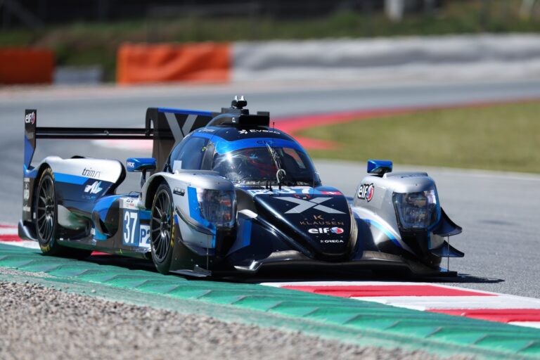 Barcelona, Spain. 6th Apr 2026. #37 Oreca 07 - Gibson of Adrien CLOSMENIL (FRA) and Theodor JENSEN (DEN) and Ian AGUILERA (GBR) (CLX MOTORSPORT) Oreca prototype pushes the limits of grip, slicing through the corner with surgical precision during the morning session.. Credit: Tracey Allan-McWilliams/Alamy Live News