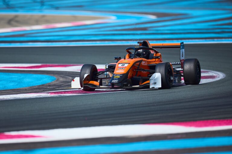 1st May 2026. #8 Tatuus F4 T-421 of A. FELDMANN (MP MOTORSPORT) single-seater car leans into a high-speed corner, tires gripping the asphalt as it navigates the painted track edge with precision.. Credit: Craig Allan-McWilliams
