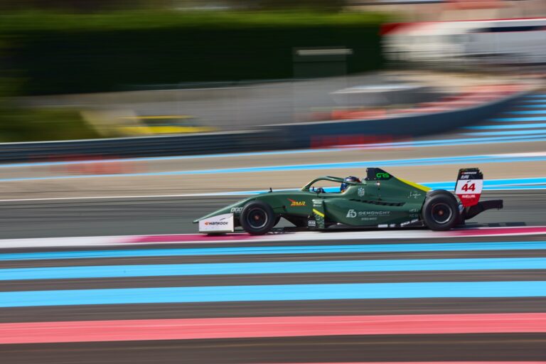 1st May 2026. #44 Tatuus F4 T-421 of Rayan Caretti (GRS) single-seater races through a high-speed corner, its motion blur emphasizing velocity as the driver holds the line on the painted track.. Credit: Craig Allan-McWilliams