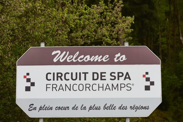 Spa, Belgium, 7th May 2026. 2026 FIA World Endurance Championship 6 Hours of Spa-Francorchamps at Circuit Spa-Francorchamps in Spa. Circuit de Spa Francorchamps welcome sign displays the venue name and the slogan "En plein coeur de la plus belle des régions" amidst the surrounding trees. Credit: Craig Allan-McWilliams