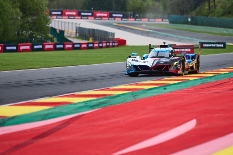 Spa, Belgium, 7th May 2026. 2026 FIA World Endurance Championship 6 Hours of Spa-Francorchamps at Circuit Spa-Francorchamps in Spa. #20 BMW M Hybrid V8 of Robin FRIJNS (NED) and René RAST (GER) and Sheldon VAN DER LINDE (RSA) (BMW M TEAM WRT) Hypercar attacks the red and yellow curb mid-corner through a fast sweeping section. Credit: Craig Allan-McWilliams