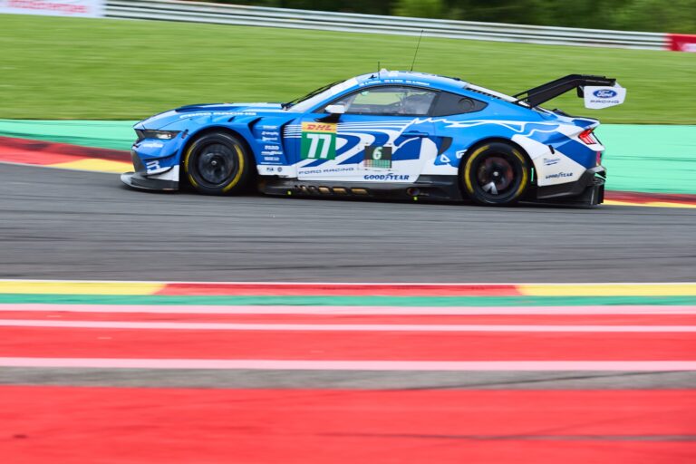 Spa, Belgium, 7th May 2026. 2026 FIA World Endurance Championship 6 Hours of Spa-Francorchamps at Circuit Spa-Francorchamps in Spa. #77 Ford Mustang LMGT3 of Eric POWELL (USA) and Ben TUCK (GBR) and Sebastian PRIAULX (GBR) (PROTON COMPETITION) attacks a tight hairpin during Free Practice 2. Credit: Craig Allan-McWilliams