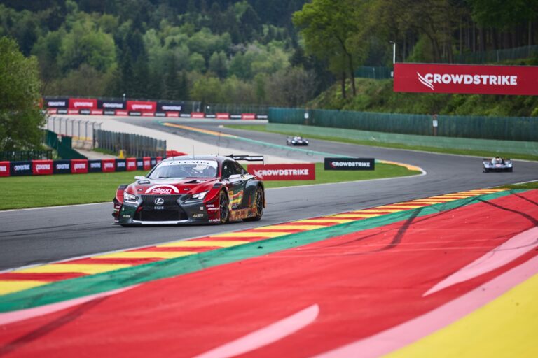 Spa, Belgium, 7th May 2026. 2026 FIA World Endurance Championship 6 Hours of Spa-Francorchamps at Circuit Spa-Francorchamps in Spa. #78 Lexus RC F LMGT3 of Tom VAN ROMPUY (BEL) and Hadrien DAVID (FRA) and Esteban MASSON (FRA) (AKKODIS ASP TEAM) and run side by side through a fast sweeping corner. Credit: Craig Allan-McWilliams
