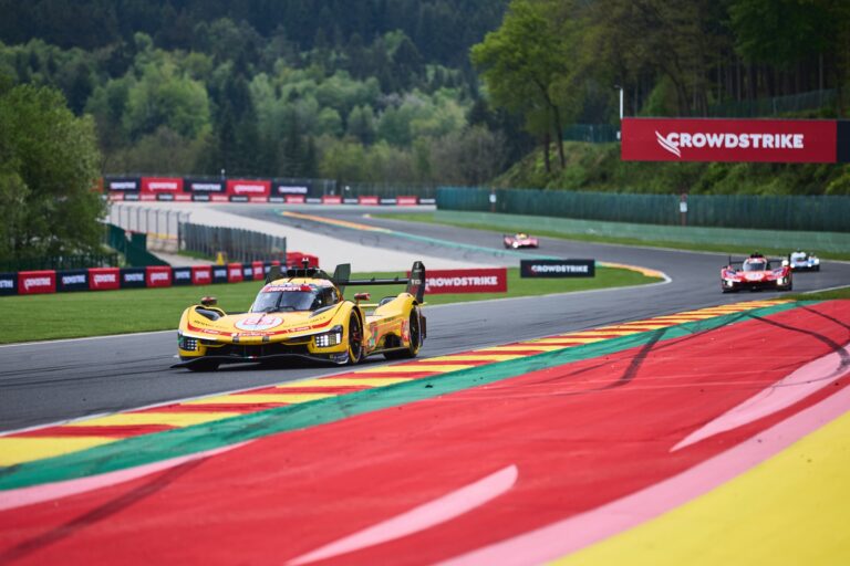 Spa, Belgium, 7th May 2026. 2026 FIA World Endurance Championship 6 Hours of Spa-Francorchamps at Circuit Spa-Francorchamps in Spa. #83 Ferrari 499P of Yifei YE (CHN) and Robert KUBICA (POL) and Philip HANSON (GBR) (AF CORSE) and run side by side through a fast sweeping corner. Credit: Craig Allan-McWilliams
