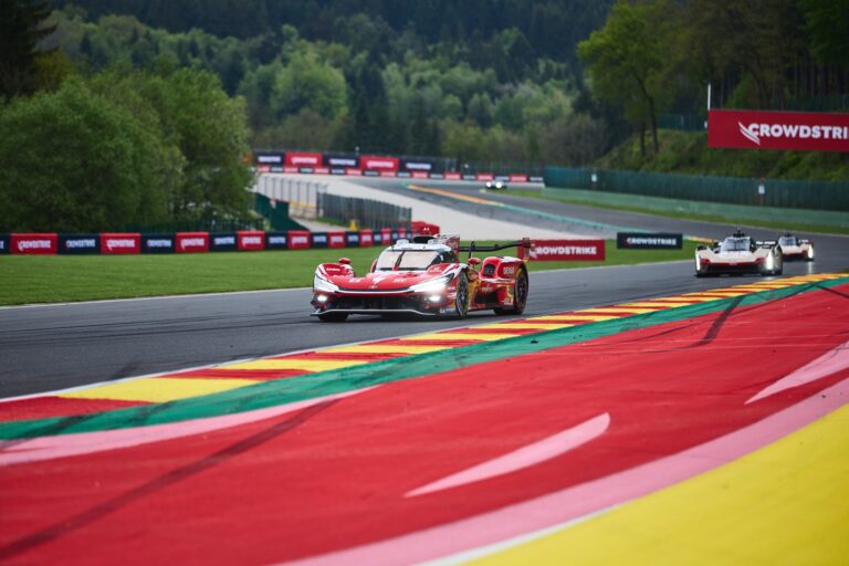 Spa, Belgium, 7th May 2026. 2026 FIA World Endurance Championship 6 Hours of Spa-Francorchamps at Circuit Spa-Francorchamps in Spa. #7 Toyota TR010 Hybrid of Mike CONWAY (GBR) and Kamui KOBAYASHI (JPN) and Nyck DE VRIES (NED) (TOYOTA RACING) and accelerate through a fast sweeping corner, running side by side and spread out. Credit: Craig Allan-McWilliams
