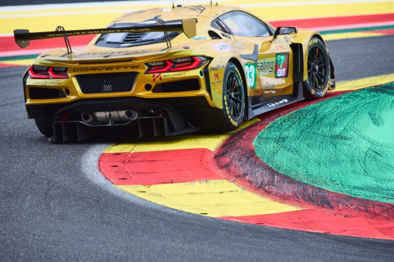 Spa, Belgium, 7th May 2026. 2026 FIA World Endurance Championship 6 Hours of Spa-Francorchamps at Circuit Spa-Francorchamps in Spa. #33 Corvette Z06 LMGT3.R of Blake MCDONALD (USA) and Jonny EDGAR (GBR) and Nicky CATSBURG (NED) (TF SPORT) attacks a tight hairpin during Free Practice 2. Credit: Craig Allan-McWilliams