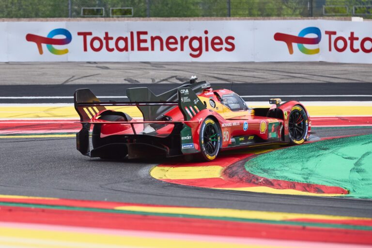 Spa, Belgium, 7th May 2026. 2026 FIA World Endurance Championship 6 Hours of Spa-Francorchamps at Circuit Spa-Francorchamps in Spa. #50 Ferrari 499P of Antonio FUOCO (ITA) and Miguel MOLINA (ESP) and Nicklas NIELSEN (DEN) (FERRARI AF CORSE) attacks a tight hairpin during Free Practice 2. Credit: Craig Allan-McWilliams