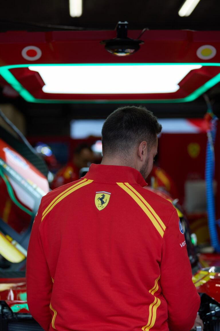 Spa, Belgium, 7th May 2026. 2026 FIA World Endurance Championship 6 Hours of Spa-Francorchamps at Circuit Spa-Francorchamps in Spa. #50 Ferrari 499P of Antonio FUOCO (ITA) and Miguel MOLINA (ESP) and Nicklas NIELSEN (DEN) (FERRARI AF CORSE) representative looks on during the pit walk. Credit: Craig Allan-McWilliams