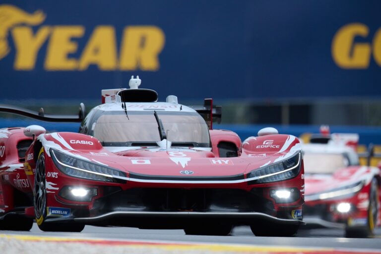 Spa, Belgium, 8th May 2026. 2026 FIA World Endurance Championship 6 Hours of Spa-Francorchamps at Circuit Spa-Francorchamps in Spa. #8 Toyota TR010 Hybrid of Sébastien BUEMI (SUI) and Brendon HARTLEY (NZL) and Ryō HIRAKAWA (JPN) (TOYOTA RACING) Toyota accelerates side by side with the. Credit: Craig Allan-McWilliams