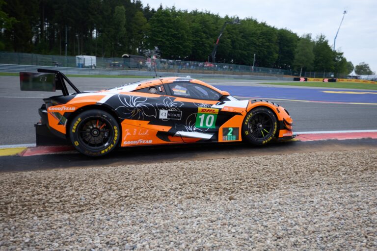 Spa, Belgium, 8th May 2026. 2026 FIA World Endurance Championship 6 Hours of Spa-Francorchamps at Circuit Spa-Francorchamps in Spa. #10 McLaren 720S LMGT3 Evo of Antares AU (HKG) and Thomas FLEMING (GBR) and Marvin KIRCHHÖFER (GER) (GARAGE 59) attacks a fast sweeping corner during Free Practice 3. Credit: Craig Allan-McWilliams