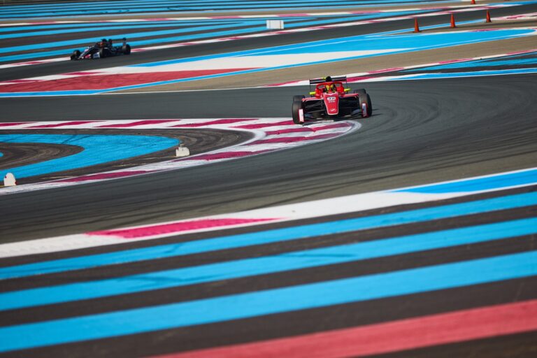1st May 2026. #48 Tatuus F4 T-421 of James Egozi (PALOU MOTORSPORT) red single-seater car navigates a sweeping turn while another follows closely behind, both carving through the track’s distinctive painted zones.. Credit: Craig Allan-McWilliams