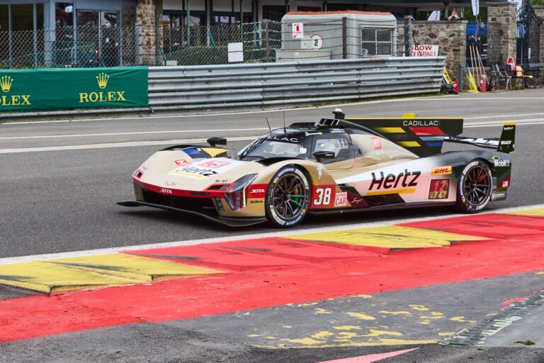 Spa, Belgium, 7th May 2026. 2026 FIA World Endurance Championship 6 Hours of Spa-Francorchamps at Circuit Spa-Francorchamps in Spa. #38 Cadillac V-Series.R of Earl BAMBER (NZL) and Sébastien BOURDAIS (FRA) and Jack AITKEN (GBR) (CADILLAC HERTZ TEAM JOTA) attacks a tight hairpin during Free Practice 1. Credit: Craig Allan-McWilliams