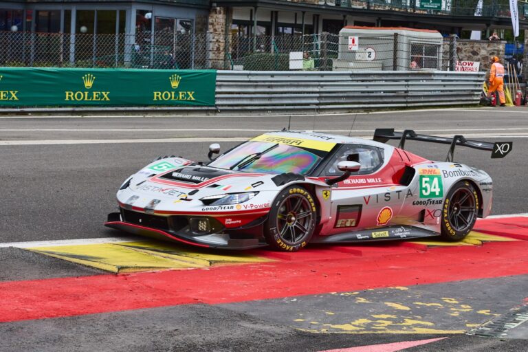 Spa, Belgium, 7th May 2026. 2026 FIA World Endurance Championship 6 Hours of Spa-Francorchamps at Circuit Spa-Francorchamps in Spa. #54 Ferrari 296 LMGT3 Evo of Thomas FLOHR (SUI) and Francesco CASTELLACCI (MON) and Davide RIGON (ITA) (VISTA AF CORSE) attacks a corner during Free Practice 1. Credit: Craig Allan-McWilliams