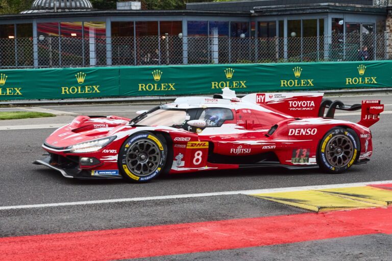 Spa, Belgium, 7th May 2026. 2026 FIA World Endurance Championship 6 Hours of Spa-Francorchamps at Circuit Spa-Francorchamps in Spa. #8 Toyota TR010 Hybrid of Sébastien BUEMI (SUI) and Brendon HARTLEY (NZL) and Ryō HIRAKAWA (JPN) (TOYOTA RACING) Toyota attacks a fast sweeping corner during Free Practice 1. Credit: Craig Allan-McWilliams