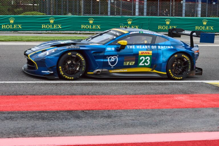 Spa, Belgium, 7th May 2026. 2026 FIA World Endurance Championship 6 Hours of Spa-Francorchamps at Circuit Spa-Francorchamps in Spa. #23 Aston Martin Vantage AMR LMGT3 of Gray NEWELL (USA) and Eduardo BARRICHELLO (BRA) and Jonny ADAM (GBR) (HEART OF RACING TEAM) Heart of Racing pushes through a fast sweeping corner during Free Practice 1. Credit: Craig Allan-McWilliams