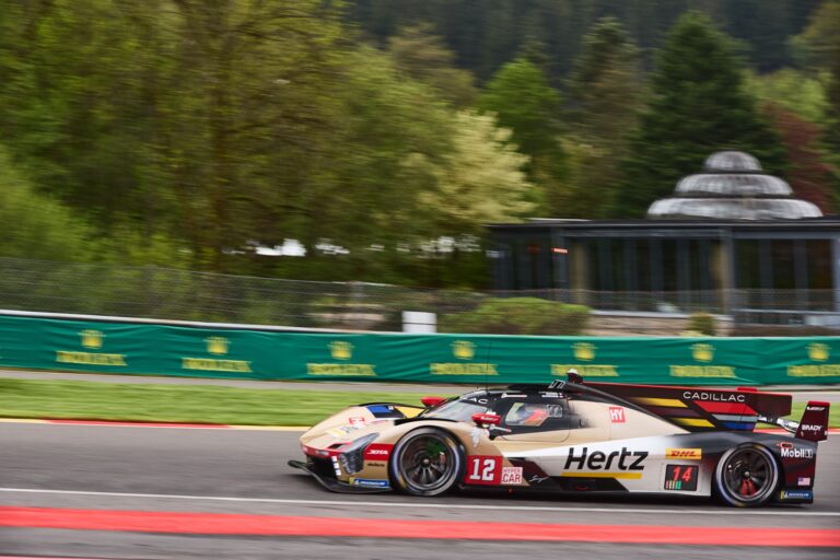 Spa, Belgium, 7th May 2026. 2026 FIA World Endurance Championship 6 Hours of Spa-Francorchamps at Circuit Spa-Francorchamps in Spa. #12 Cadillac V-Series.R of Will STEVENS (GBR) and Norman NATO (FRA) and Louis DELÉTRAZ (SUI) (CADILLAC HERTZ TEAM JOTA) attacks a fast sweeping corner during Free Practice 1. Credit: Craig Allan-McWilliams
