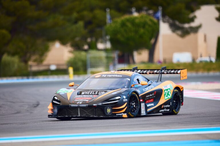 3rd May 2026. #23 McLaren 720S LMGT3 Evo of Michael BIRCH (GBR) and Garnet PATTERSON (AUS) and Wayne BOYD (GBR) (UNITED AUTOSPORTS) GT3 challenger leans into a high-speed corner, its rear wing slicing the air as it carves through the braking zone under clear skies. Credit: Craig Allan-McWilliams