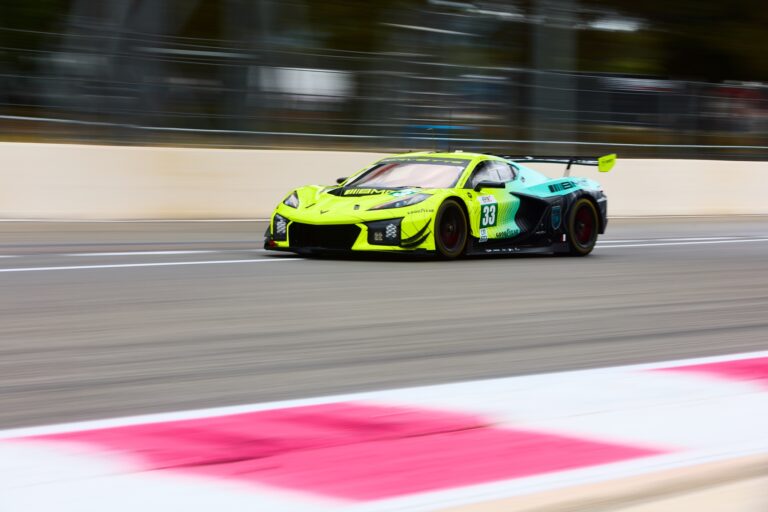 3rd May 2026. #33 Corvette Z06 LMGT3.R of Blake MCDONALD (USA) and Alec UDELL (USA) and Charlie EASTWOOD (IRL) (TF SPORT) GTD Pro Corvette navigates a high-speed corner with precision, its motion blur underscoring the intensity of the race. Credit: Craig Allan-McWilliams