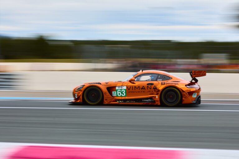 3rd May 2026. #63 Mercedes-AMG LMGT3 of Ameerh NARAN (GBR) and Rui ANDRADE (ANG) and Sergio SETTE CAMARA (BRA) (IRON LYNX) GT3 machine powers through a high-speed section, its motion blur underscoring the intensity of the endurance battle. Credit: Craig Allan-McWilliams
