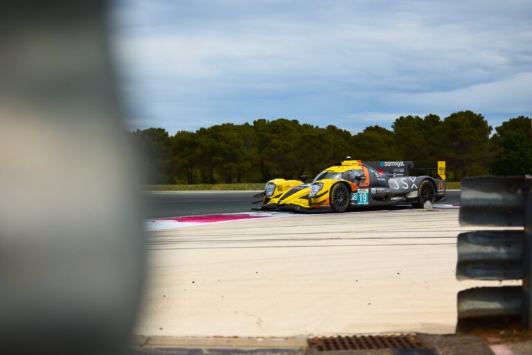 3rd May 2026. #19 Oreca 07 - Gibson of John FALB (USA) and Manuel ESPÍRITO SANTO (POR) and Rik KOEN (NED) (ROSSA RACING BY VIRAGE) LMP2 prototype navigates a sweeping corner under pressure, its rear wing slicing the air as it maintains pace through the braking zone. Credit: Craig Allan-McWilliams