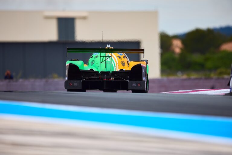 3rd May 2026. #4 Ligier JS P325 - Toyota of Antti RAMMO (EST) and Romain FAVRE (FRA) and Wyatt BRICHACEK (USA) (DKR ENGINEERING) prototype race car accelerates down the straight, its rear wing and diffuser visible as it carries speed toward the next braking zone. Credit: Craig Allan-McWilliams